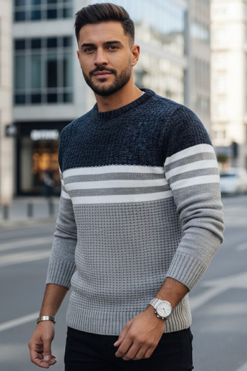 Moški črtast siv pulover Dstreet WX2230