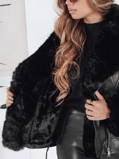 Kurtka damska zimowa GIRLROCK czarna ramoneska z futerkiem Dstreet TY5121