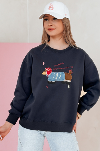 Ženska prevelika majica z vezenino DOGSWEETY mornarsko modra Dstreet BY1480