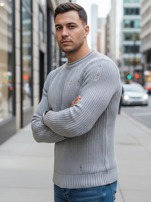 Moški klasičen pulover Barva Svetlosiva DSTREET WX1989