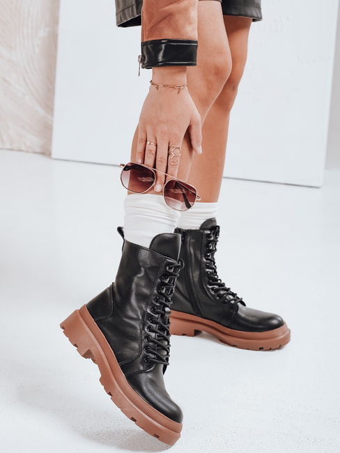 Ženski škornji HARDSTEP vezani črni Dstreet ZY0531