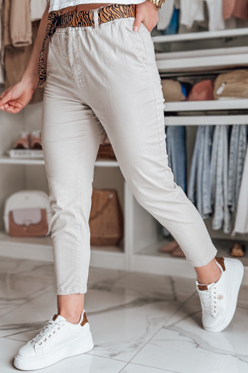 Ženske hlače s pasom MADELINA light beige Dstreet UY2623