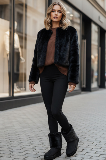 Ženski črni semiš snežni škornji Dstreet ZY1279