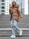 Ženska prešita zimska jakna s kapuco v kamelji barvi Dstreet TY5508