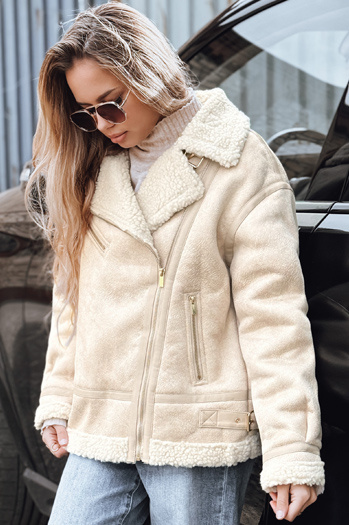 Ženska jakna iz ovčje kože ramones beige Dstreet TY5245