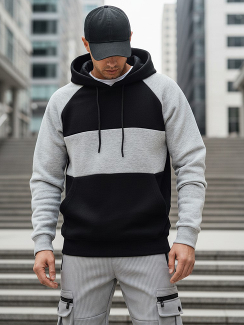 Moška osnovna majica s kapuco s sivimi in črnimi črtami Dstreet BX5902