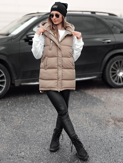 Ženski prešiti telovnik s kapuco VESTICA beige Dstreet TY4780