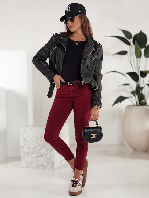 Ženske kavbojke BRITTNIX skinny burgundske barve Dstreet UY2222