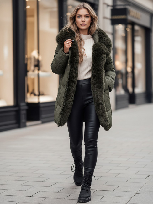 Ženska zimska jakna MORISIO dolga prešita s kapuco zelena Dstreet TY4671z