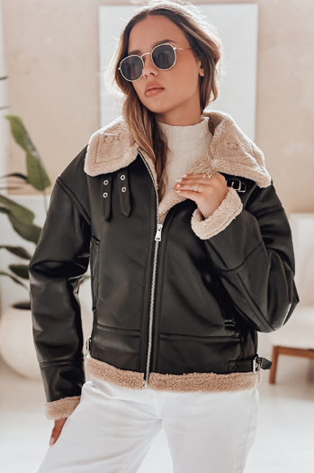 Ženska usnjena jakna SHEREB z ovčjo kožo črna Dstreet TY4756
