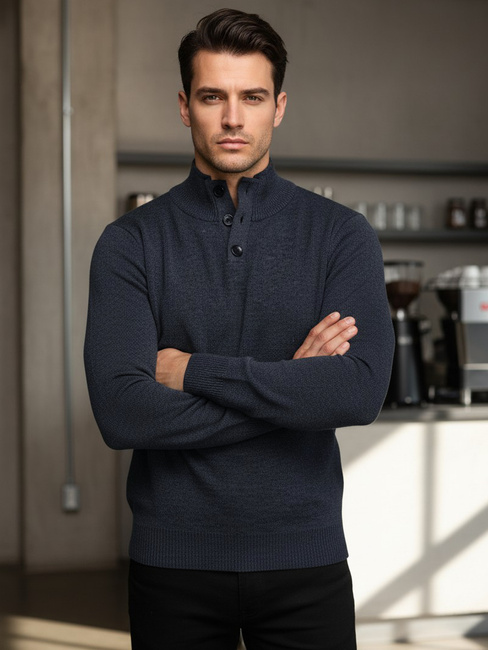 Moški pulover s pokončnim ovratnikom mornarsko modra Dstreet WX2357