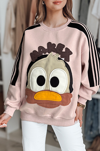 Ženska prevelika majica z našitki CUTE MAKEX roza Dstreet BY1493