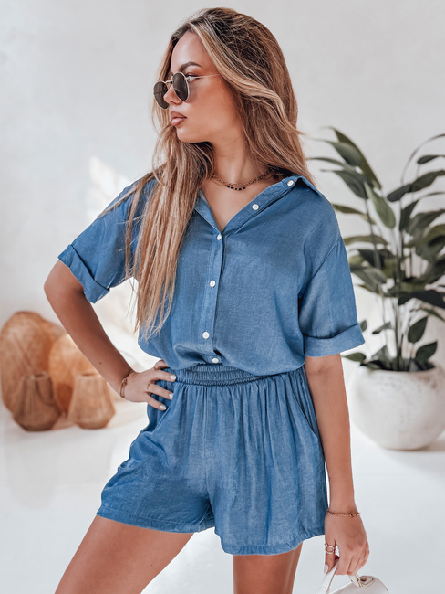 Ženski laneni komplet presežne velikosti LINEN LOVE mornarsko modra Dstreet AY1138