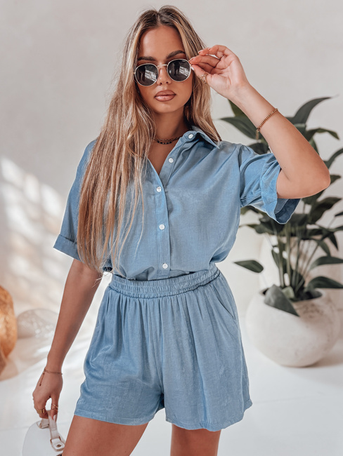 Ženski laneni komplet za čezmerno velikost LINEN LOVE svetlo modra Dstreet AY1139