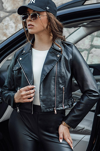 Ženska usnjena jakna kratka prehodna ramones BARBADOS black Dstreet TY4549