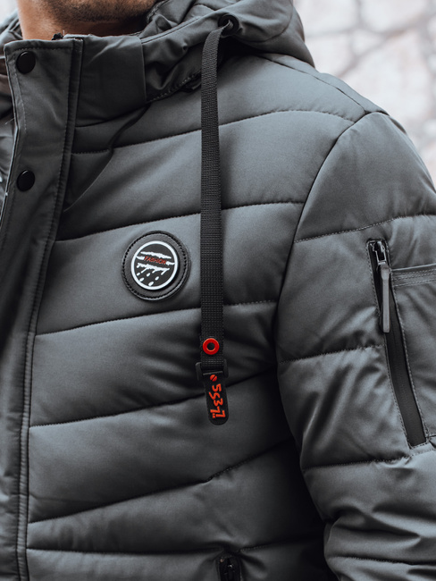Moška prešita zimska jakna s kapuco v grafitni barvi Dstreet TX5057