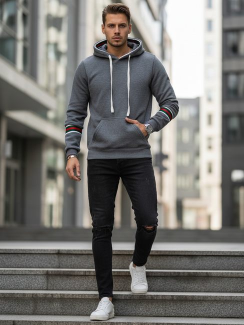 Moška siva jopa s kapuco Dstreet BX5946