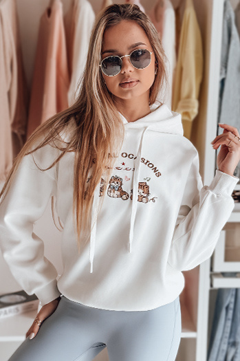 Ženska prevelika jopa s kapuco SPECIAL KITTY bela Dstreet BY1512