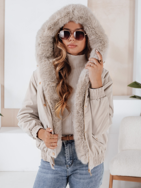Ženska zimska jakna VESSADA kratka s krznom svetlo bež Dstreet TY5062