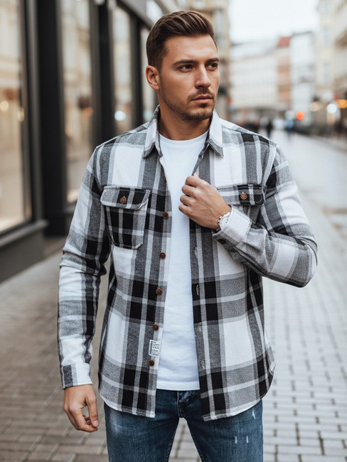 Moška črno-bela karirasta flanelasta srajca Dstreet DX2673