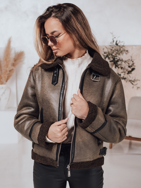 Ženska jakna iz semiša z ovčjo kožo KASAMIRA coffee Dstreet TY4740