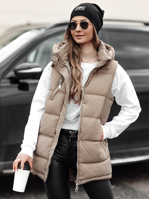 Ženski prešiti telovnik s kapuco VESTICA beige Dstreet TY4780