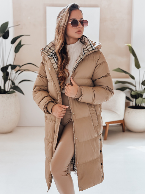 WINTERMISS ženska zimska dolga prešita jakna s kapuco temno bež Dstreet TY4966