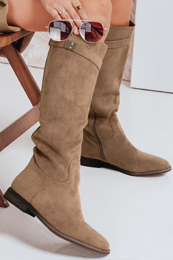 Ženski semiš škornji z nizko peto, bež Dstreet ZY1088