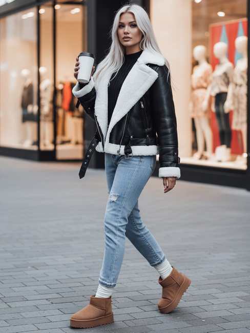 Ženska zimska usnjena jakna BELLCIAO black and beige Dstreet TY4685z