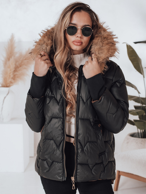 Ženska zimska jakna SNOWMISS prešita črna s kapuco Dstreet TY4999