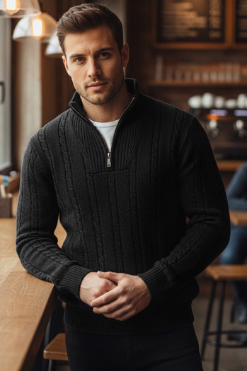 Moški pulover z ovratnikom črne barve Dstreet WX2328