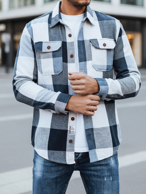 Moška modra karirasta flanelasta srajca Dstreet DX2676