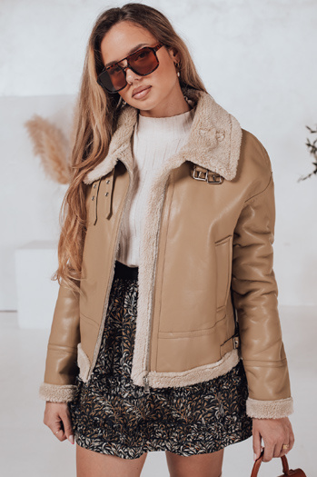 Ženska usnjena jakna SHEREB s kaki ovčjo kožo Dstreet TY4757