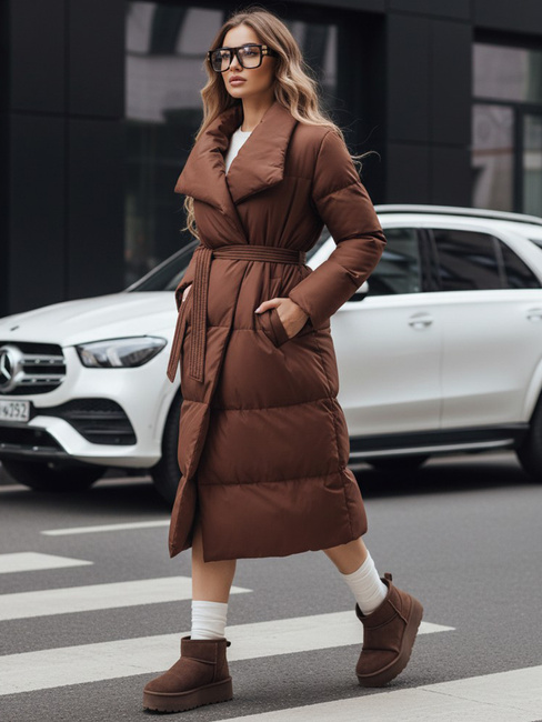 Ženski dolgi prešiti plašč FAVI rjave barve Dstreet TY4962