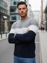 Moški pulover z okroglim vratnim izrezom sive barve mornarsko modre barve Dstreet WX2320