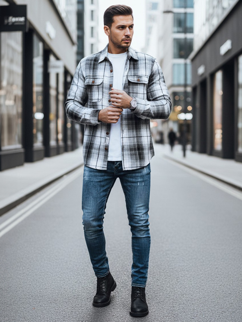 Moška črno-bela karirasta flanelasta srajca Dstreet DX2677