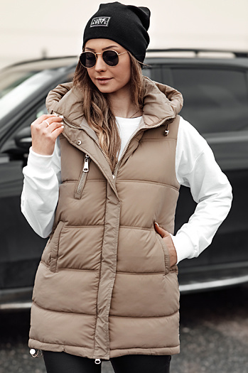 Ženski prešiti telovnik s kapuco VESTICA beige Dstreet TY4780
