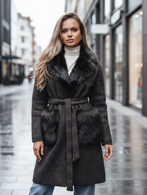 Ženski krznen plašč rjave barve Dstreet TY5229z