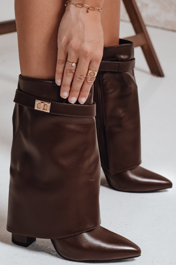 Ženski škornji s širokim zgornjim delom rjave barve Dstreet ZY1117