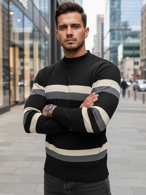 Moški črtast pulover Barva Črna DSTREET WX2127