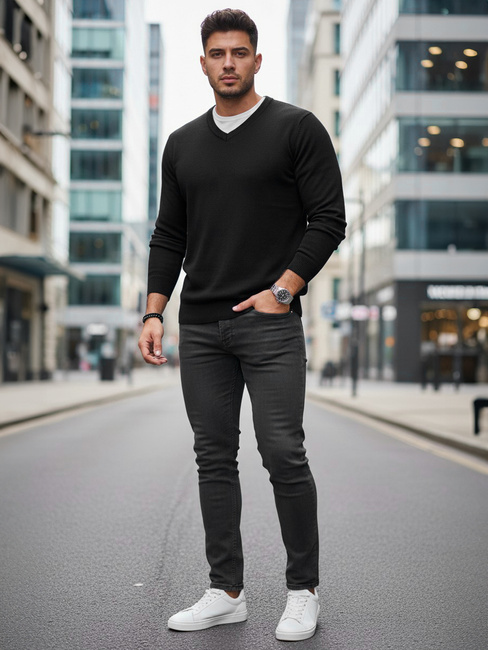 Moški črni pulover z v-izrezom Dstreet WX2314