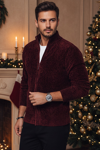 Moški odpeti pulover bordo barve Dstreet WX2233z