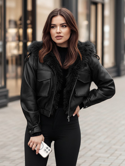 Ženska usnjena jakna s krznom SOFTREBEL black Dstreet TY4762z