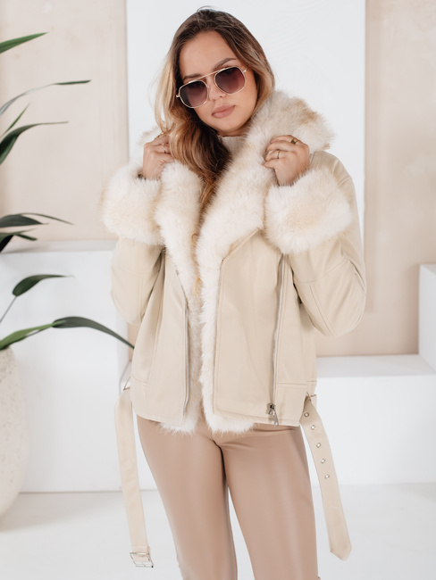 Ženska jakna ramones s krznom bež barve Dstreet TY5123