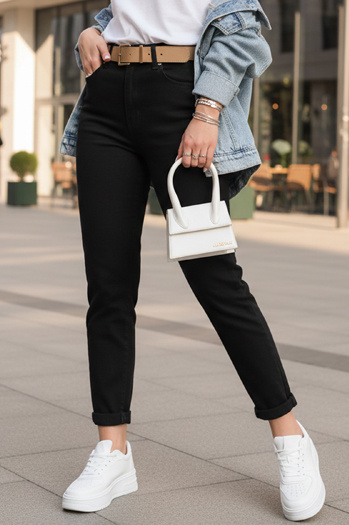 Ženske hlače s pasom v črni barvi Dstreet UY2873