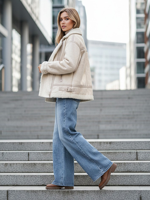 Ženska jakna iz ovčje kože ramones beige Dstreet TY5245