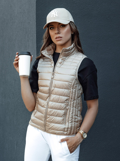 Ženski prešiti telovnik s pokončnim ovratnikom STYLISHZ camel Dstreet TY4439