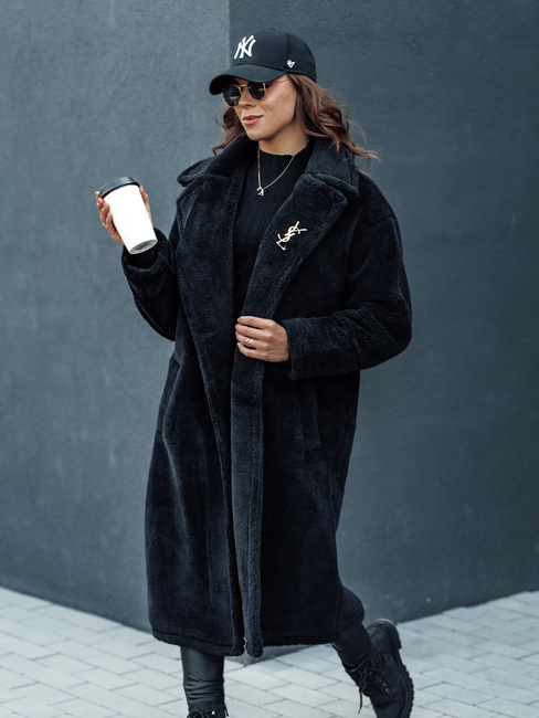 Ženski zimski plašč GLAMFUR dolg krznen plašč black Dstreet TY4697