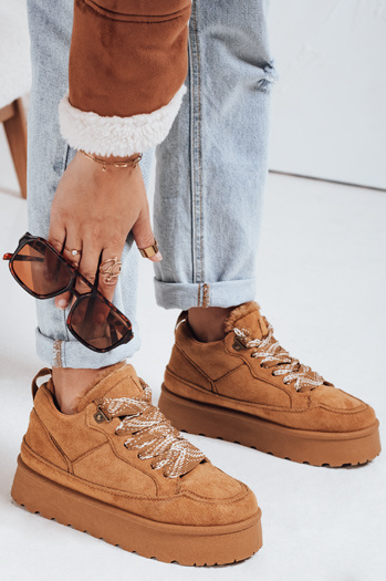 Ženske krznene superge na platformi camel Dstreet ZY1068