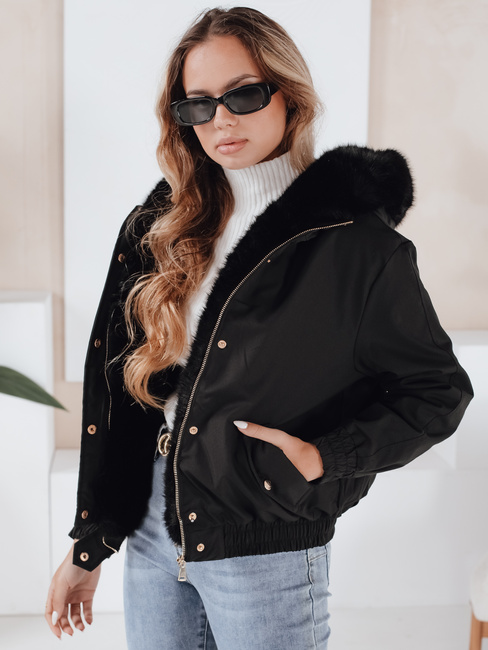 Ženska zimska jakna VESSADA kratka s krznom črna Dstreet TY5059